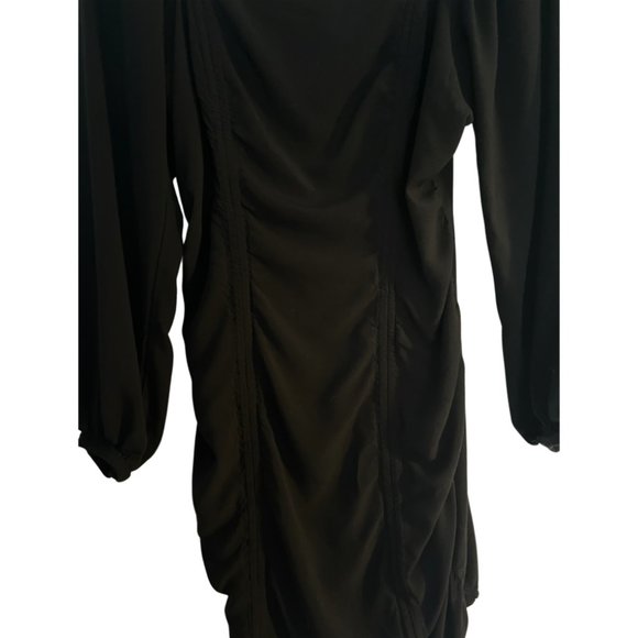 Wild Fable Puff Long Sleeve Double Ruched Dress, Black - Picture 5 of 9